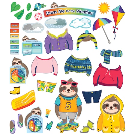 Carson Dellosa One World Sloth Dress Me for Weather Bulletin Board Set, Grade PK-2 110487